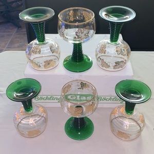 Bockling Luminarc Romer Jagst Wine Cordial Glass Set (6) Gold rim & Green stem